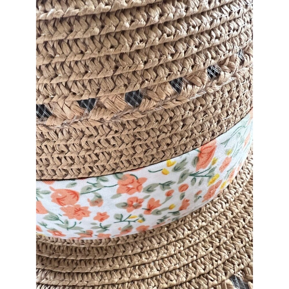 Marcus Adler NY Wide Brim Straw Sun Hat with Floral Scarf Band - Picture 10 of 11